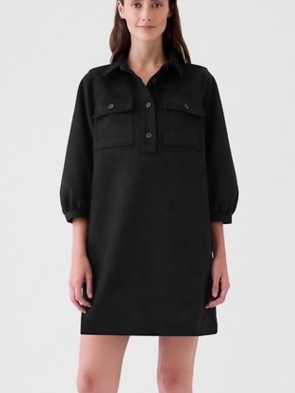 GAP Black Suede-Look Shift Mini Dress